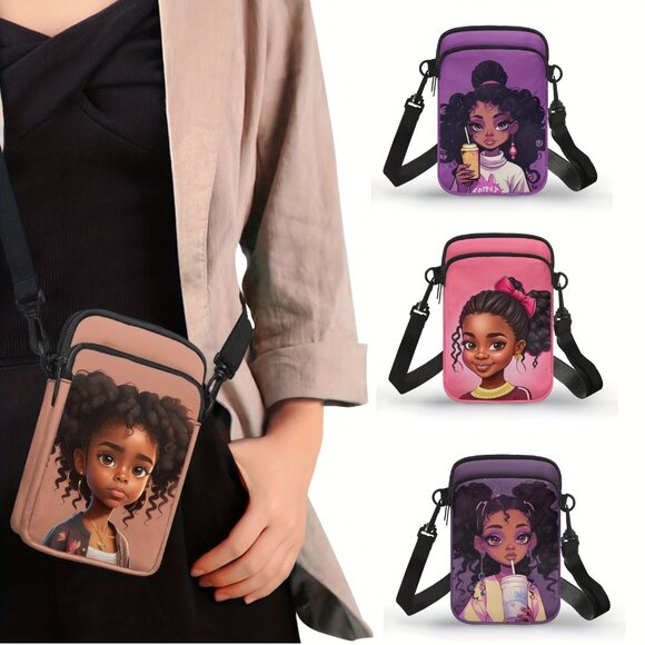 Stylish African Print Double-Layer Crossbody Bag - Lightweight Adjustable Strap, - Picture 8 of 11